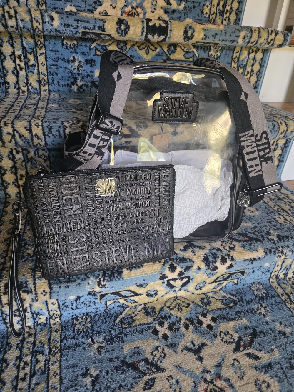 Steve Madden Black Clear Crossbody Backpack with Matching Wristlet
